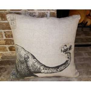  Flowers and Elephant Linen Pillow