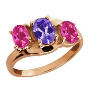  1.85 Ct Oval Blue Tanzanite and Pink Mystic Topaz 14k Rose 