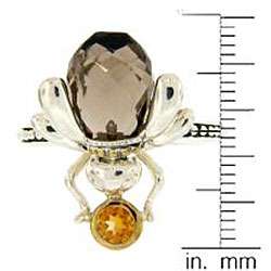   Silver Smokey Quartz and Citrine Critters Bee Ring  