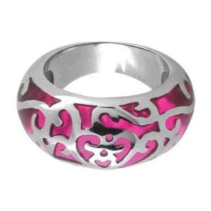 Size 8  Inox Jewelry Pink Resin Swirl 316L Stainless Steel 