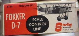 Vintage Sterling WW1 Fokker D 7 Gas Airplane Control Line Flying Scale 
