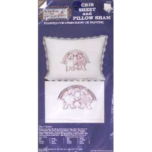   Sheet & Pillow Sham Stamped for Embroidery or painting   Jolly Bears