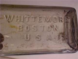 Vintage Clear Glass Whittemore Bottle Boston USA  