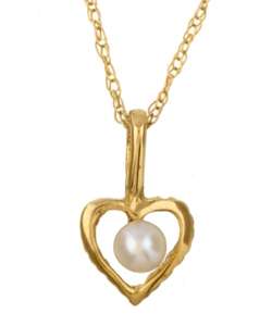 14k Yellow Gold Heart with Pearl Necklace  