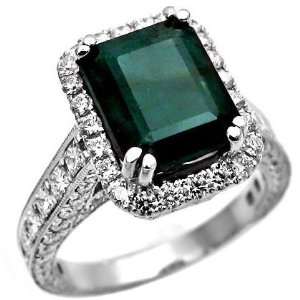  4.93ct Green Emerald & Diamond Cocktail Ring 18k White 