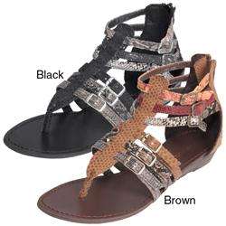 Journee Collection Womens Sprout 80 Snake Print Gladiator Sandals 