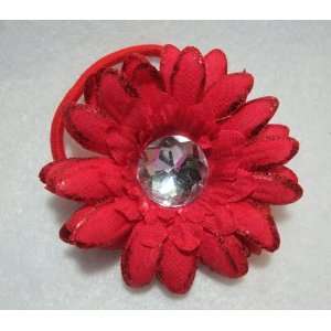  NEW Red Glitter Daisy Flower Pony Tail Holder, Limited 