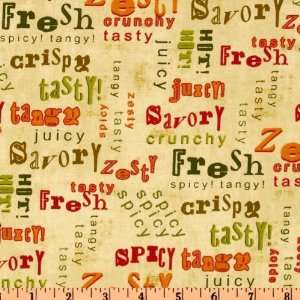  44 Wide Fresh & Tasty Word Toss Ivory Fabric By The Yard 