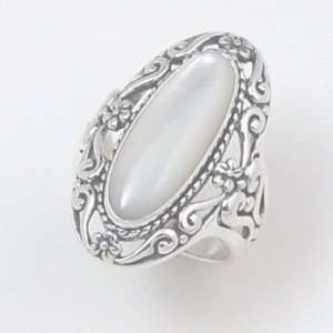    Size 10  Sterling White Mother of Pearl Spanish Lace Ring Jewelry