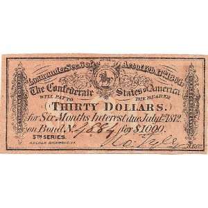  1864 1000 Dollar Confederate Bond Coupon 
