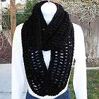 INFINITY LOOP SCARF Solid Black Soft Handmade Crochet 