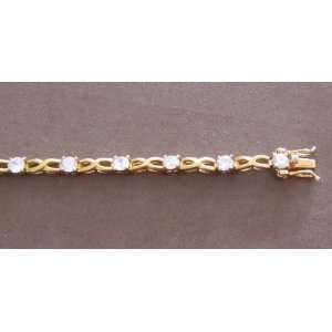 Fashion Ladies Tennis Style Bracelet Gold Tone Figure 8 Links & Cubic 