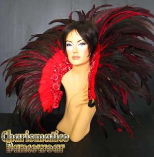 RED Drag CABARET Feather SHOULDER COLLAR Back Harness  
