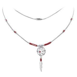  Sterling Silver Red Circular Shape 16 inch Necklace 