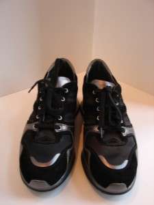   Black Suede/Nylon/Metalic Leather Sneakers/Shoes Sz 37 1/2  