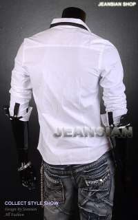 VVW Mens Designer Slim Casual Dress Shirt Top Black /White S M L XL 