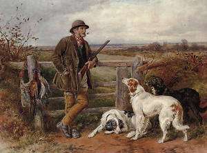 ENGLISH IRISH RED AND WHITE SETTER DOG AND MAN PRINT  