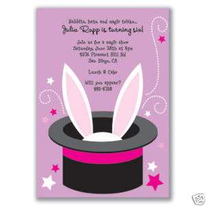 Magic Show Bunny Invitations Purple Magician Party Girl  