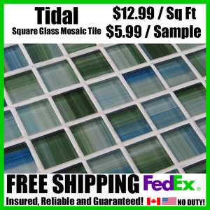 Blue/Green/White Square Glass Mosaic Tile Kitchen/Bathroom Tub 