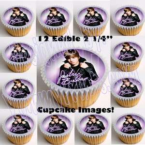 Purple Justin Bieber Autograph Edible Cupcake Topper 12pcs, cut 