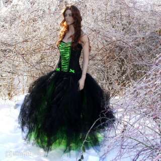 Black Neon Green Prom Wedding Gown TuTu Skirt Formal  