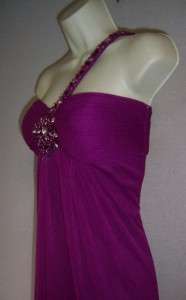XSCAPE Magenta Empire One Shoulder Stretch Chiffon Jeweled Formal Gown 