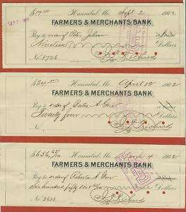 1902 Hannibal Missouri (3) Cancelled Bank Checks  