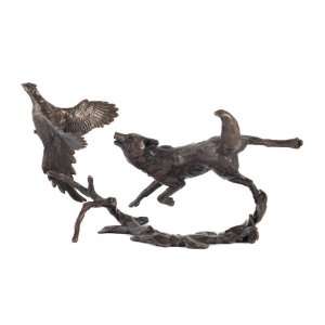  Hot Cast Bronze Sculpture Fox Chasing Pheasant Ltd Ed 