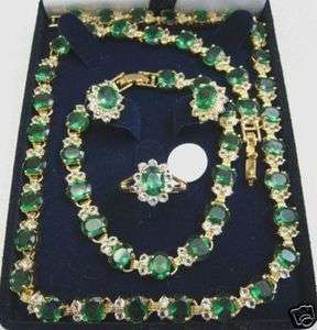 14K GP Emerald Necklace Bracelet Earring Ring +free box  
