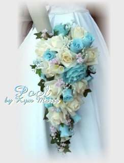 Pool Silk Wedding Flowers, Blue Silk Bridal Flowers  