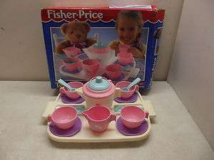 VINTAGE FISHER PRICE FUN WITH FOOD TEA PARTY SET WITH TRAY & BOX 100% 