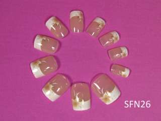 24 Acrylic Pre Glued French False Short Nail Tips SFN26  