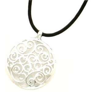     Sterling Silver Round Fancy Design Pendant with 18 Cord Necklace