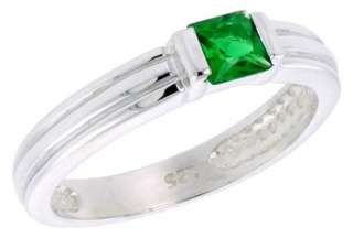 Sterling Silver Princess Cut CZ Ring Emerald Color  