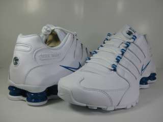 NIKE SHOX NZ LEATHER WHITE/BLUE  378341 134  MENS RUNNING ATHLETIC 