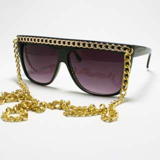 LADY CELEBRITY FLAT TOP GOLD CHAIN Sunglasses BLACK  