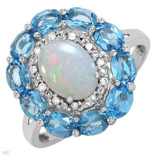 Opal And Topaz Triple Stone Ring Rings  