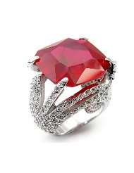 Womens Rosette Ruby Color Cubic Zirconia Rhodium Ring, Size 5 9 