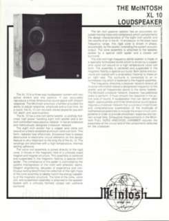 Mcintosh Original XL10 Speaker Brochure