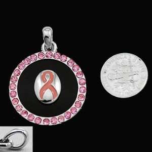  Breast Cancer ~ Pendant ~ Round w/Pink Ribbon 