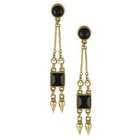 Antiquities Couture Art Deco Gold Tone & Black Long Drop Earrings