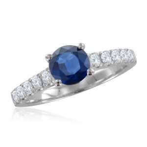 Natural Sapphire and Pave Diamond Engagement Ring in Platinum Band (G 