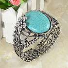   Look Tibet Silver Alloy Turquoise Crystal Hollow Flower Cuff Bracelet