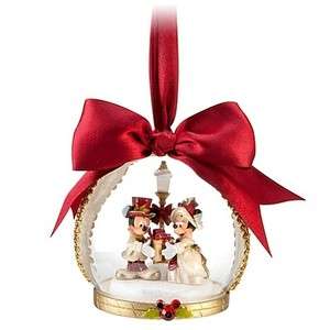   Victorian Mickey & Minnie Glass Dome Globe Christmas Ornament NEW