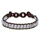 Crystal Threaded Leather Bracelet with Sterling Silver Beads