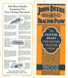 1929 JOHN DEERE NO. 40 C TRACTOR PLOW GRAPHIC BROCHURE  