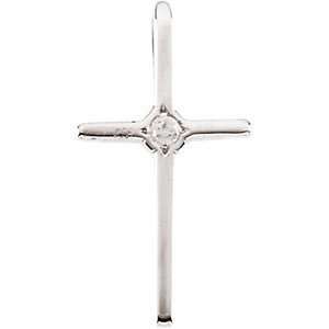   14k White Gold Diamond Cross Pendant Necklace, 15 Chain Jewelry
