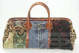 Clever Carriage Company Vintage Denim Patchwork Embossed Trim Handbag 