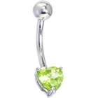 Body Candy Solid 14KT White Gold GENUINE PERIDOT Heart Solitaire Belly 