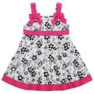 Youngland Girls Toddler Dress Bows Black/White Floral Fuchsia at 